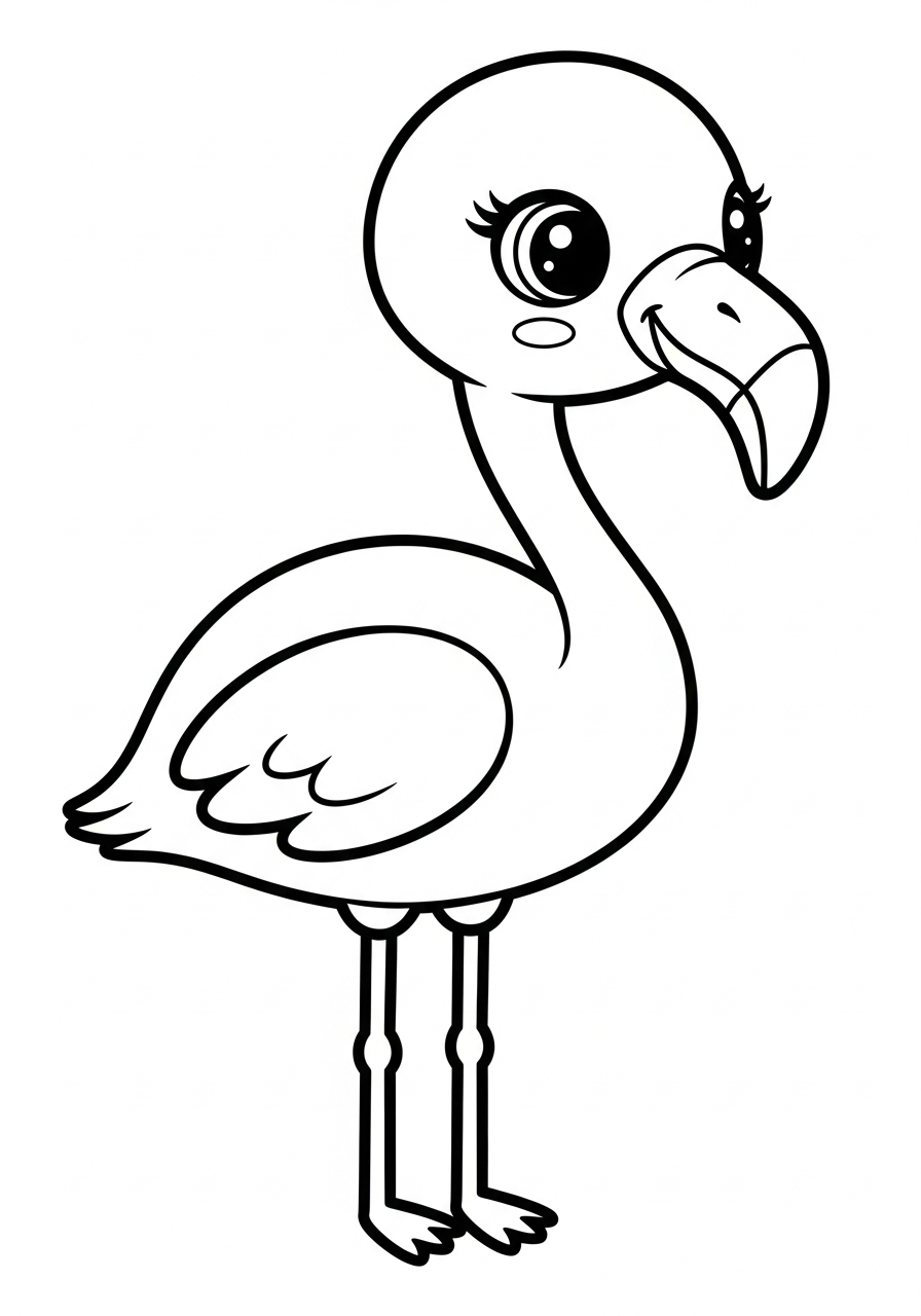 Cute kawaii flamingo with big eyes coloring page