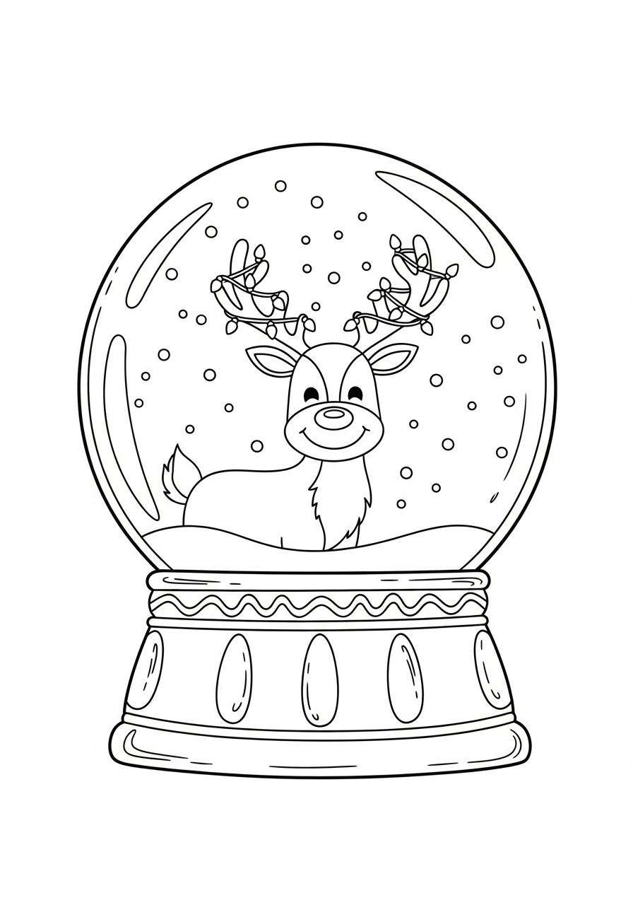 Cute reindeer with lights globe coloring page