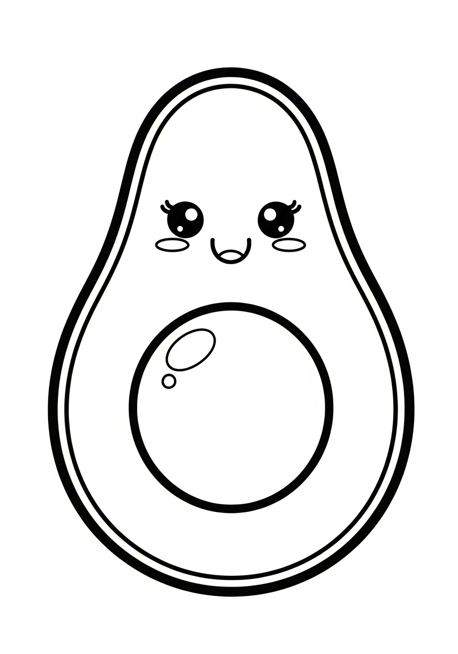 Cute smiling avocado half with pit coloring page