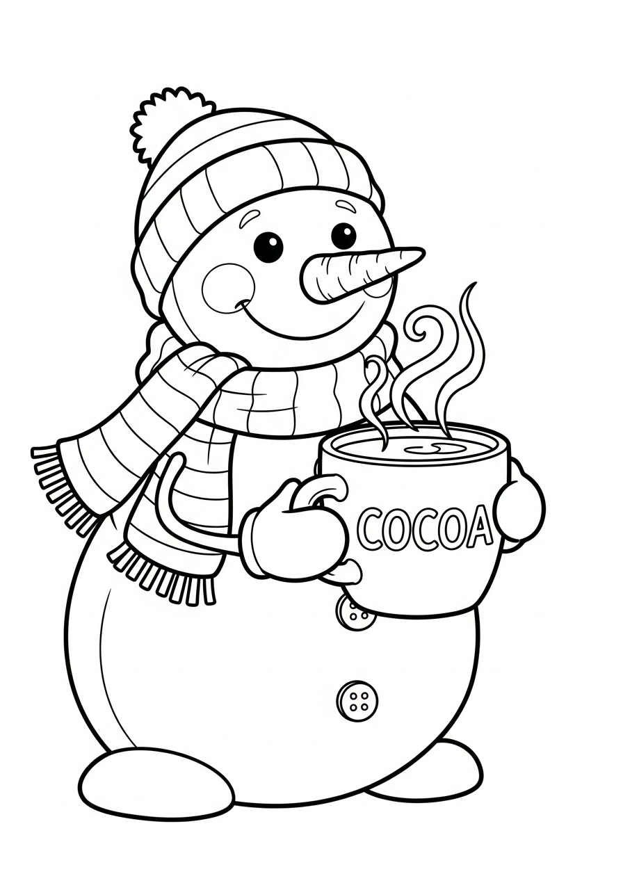 Snowman Coloring Pages 5 Cute snowman drinking hot cocoa coloring page