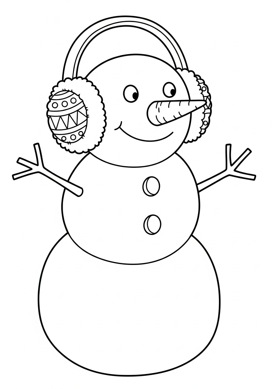 Snowman Coloring Pages 6 Cute snowman wearing fluffy earmuffs coloring page