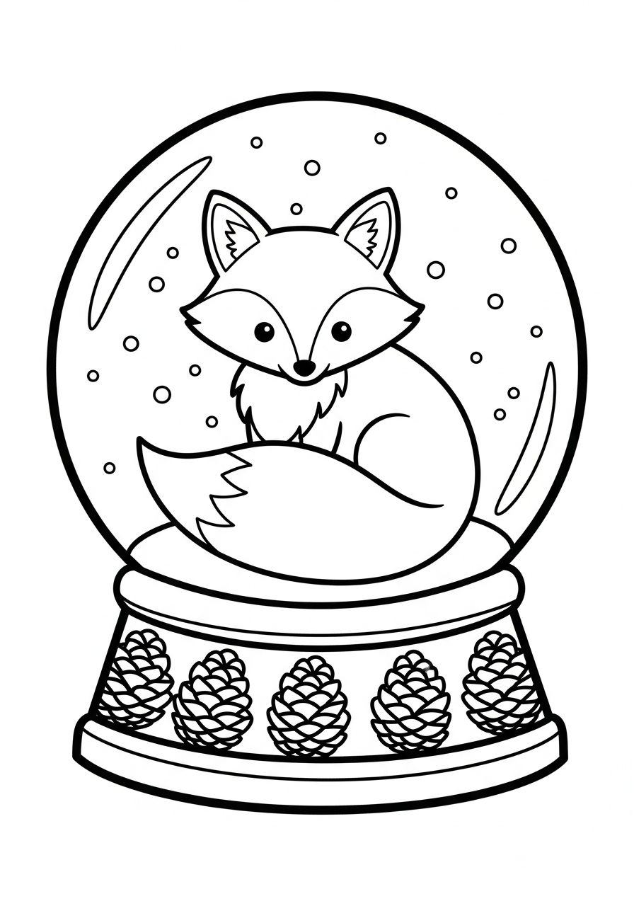Cute winter fox snow globe coloring page