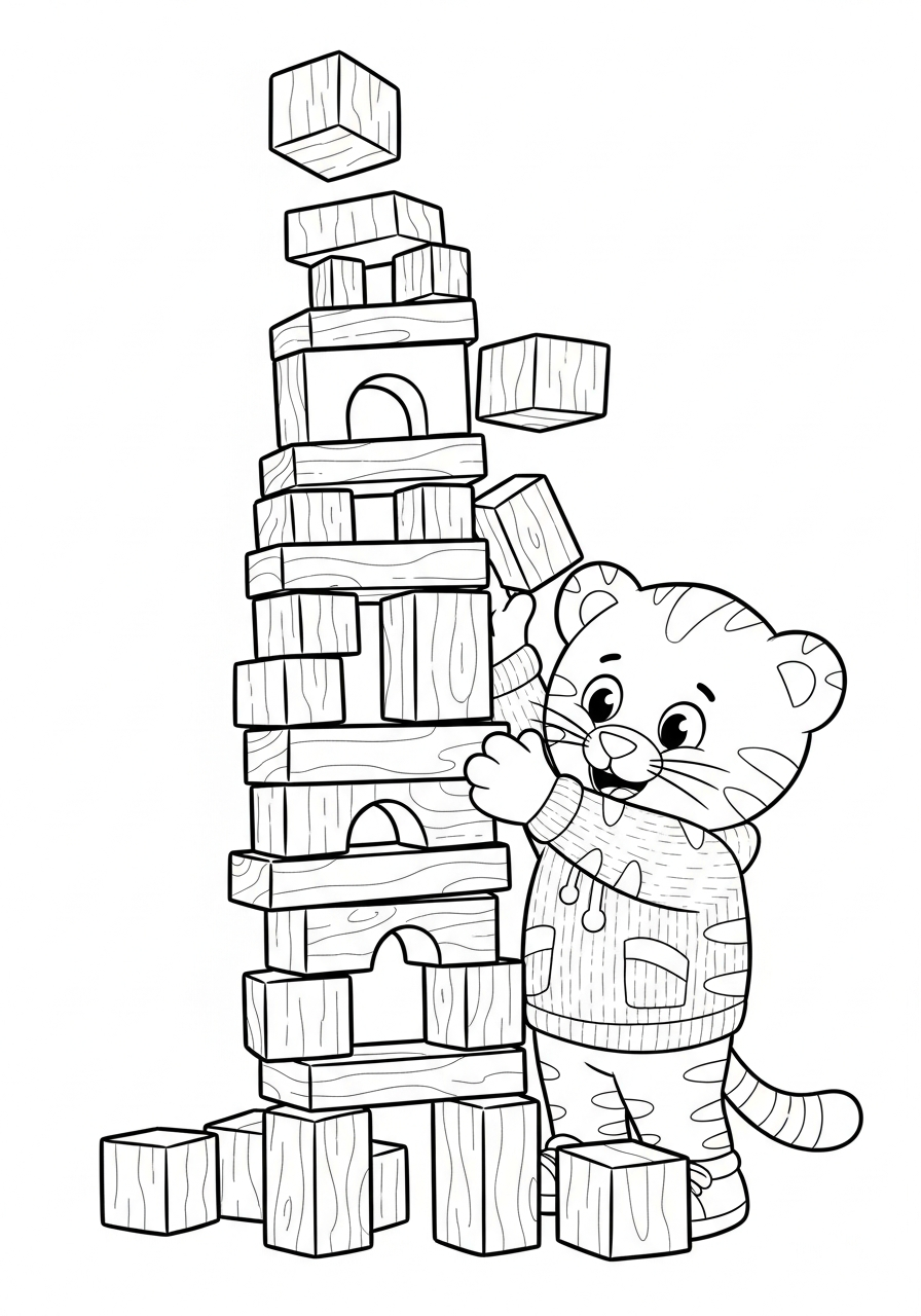 Daniel Tiger building with blocks coloring page