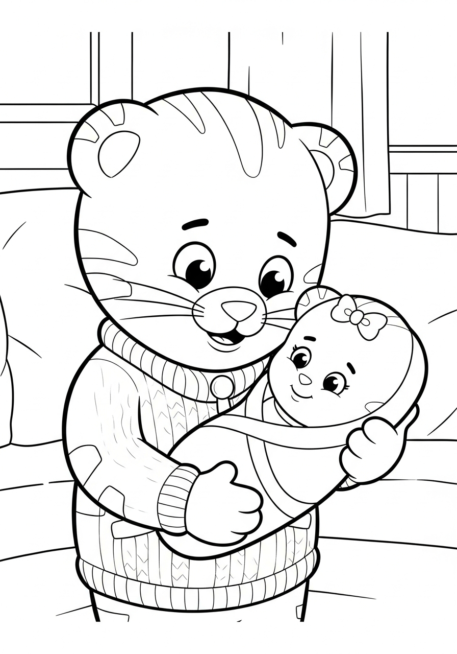 Daniel Tiger holding baby Margaret coloring page