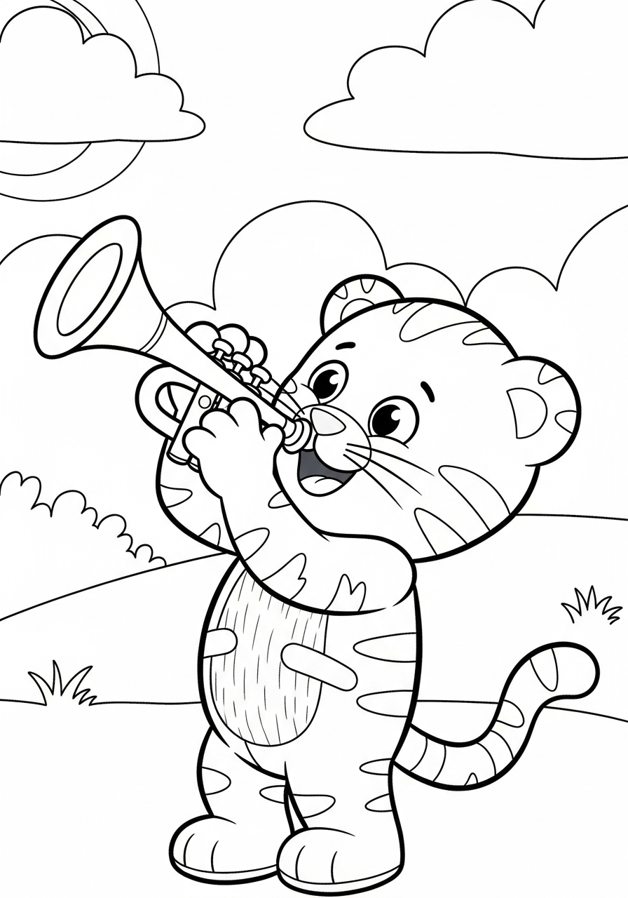 Daniel Tiger playing imaginary trumpet coloring page