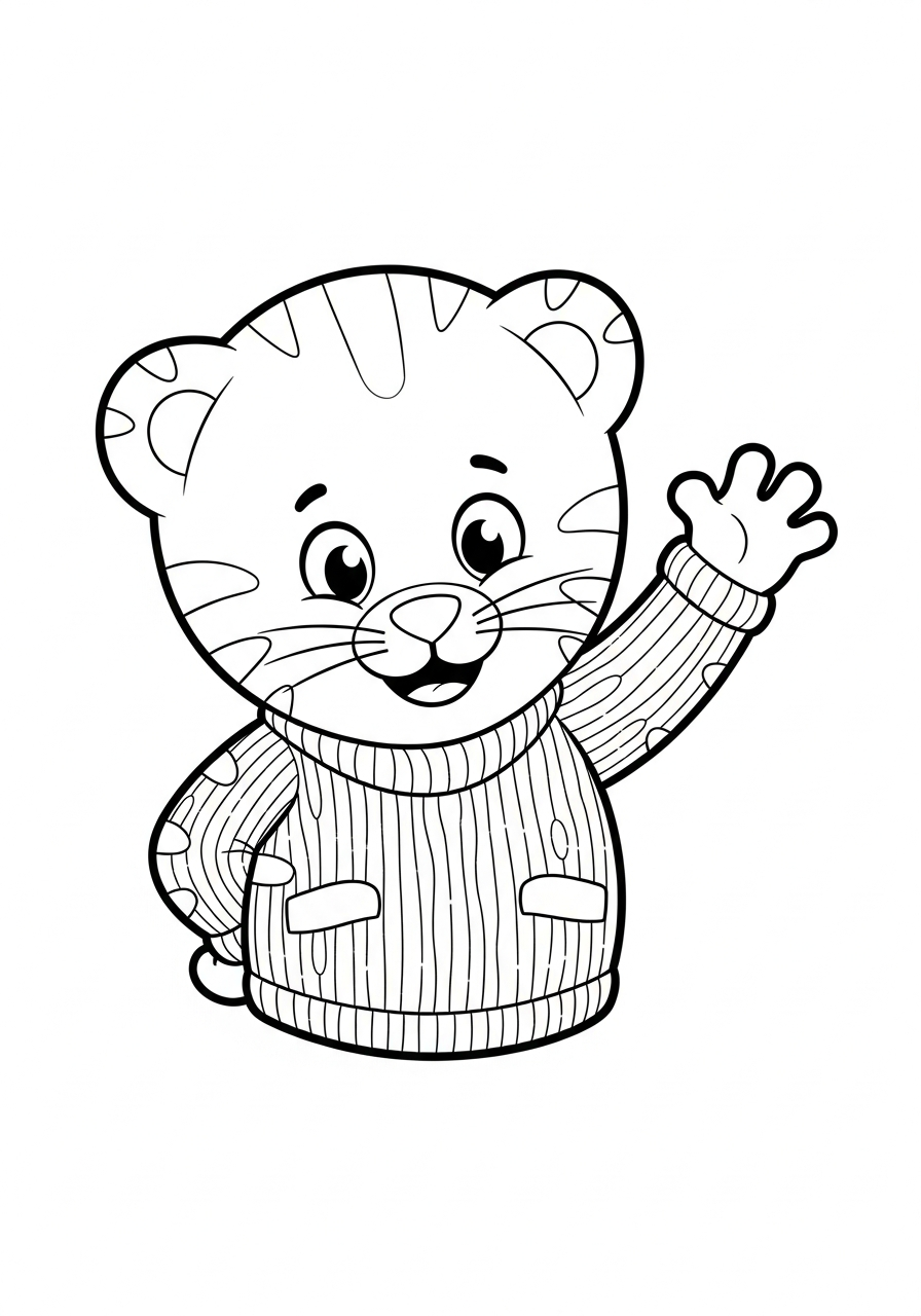 Daniel Tiger waving in red sweater coloring page