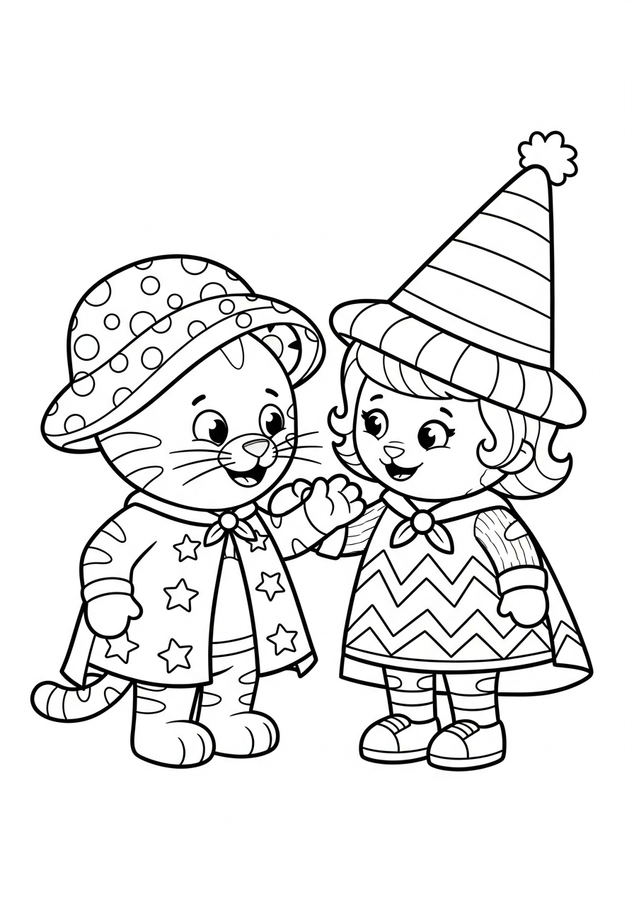 Daniel and Miss Elaina play dress-up coloring page