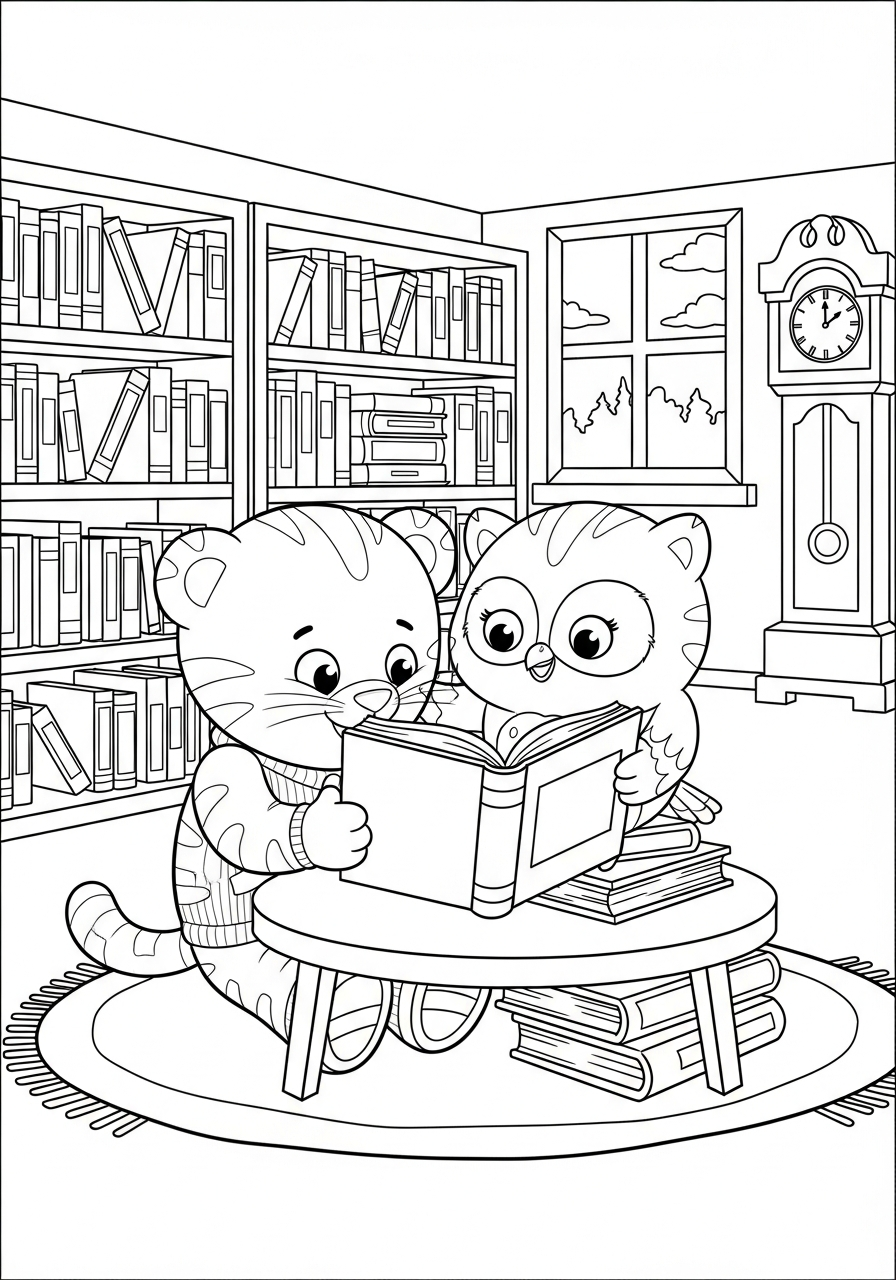 Daniel and O the Owl reading coloring page