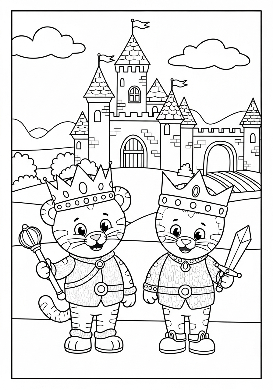 Daniel and Prince Wednesday playing royalty coloring page