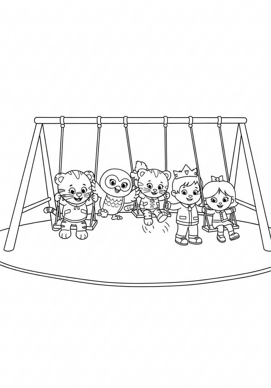 Daniel and friends on playground swings coloring page