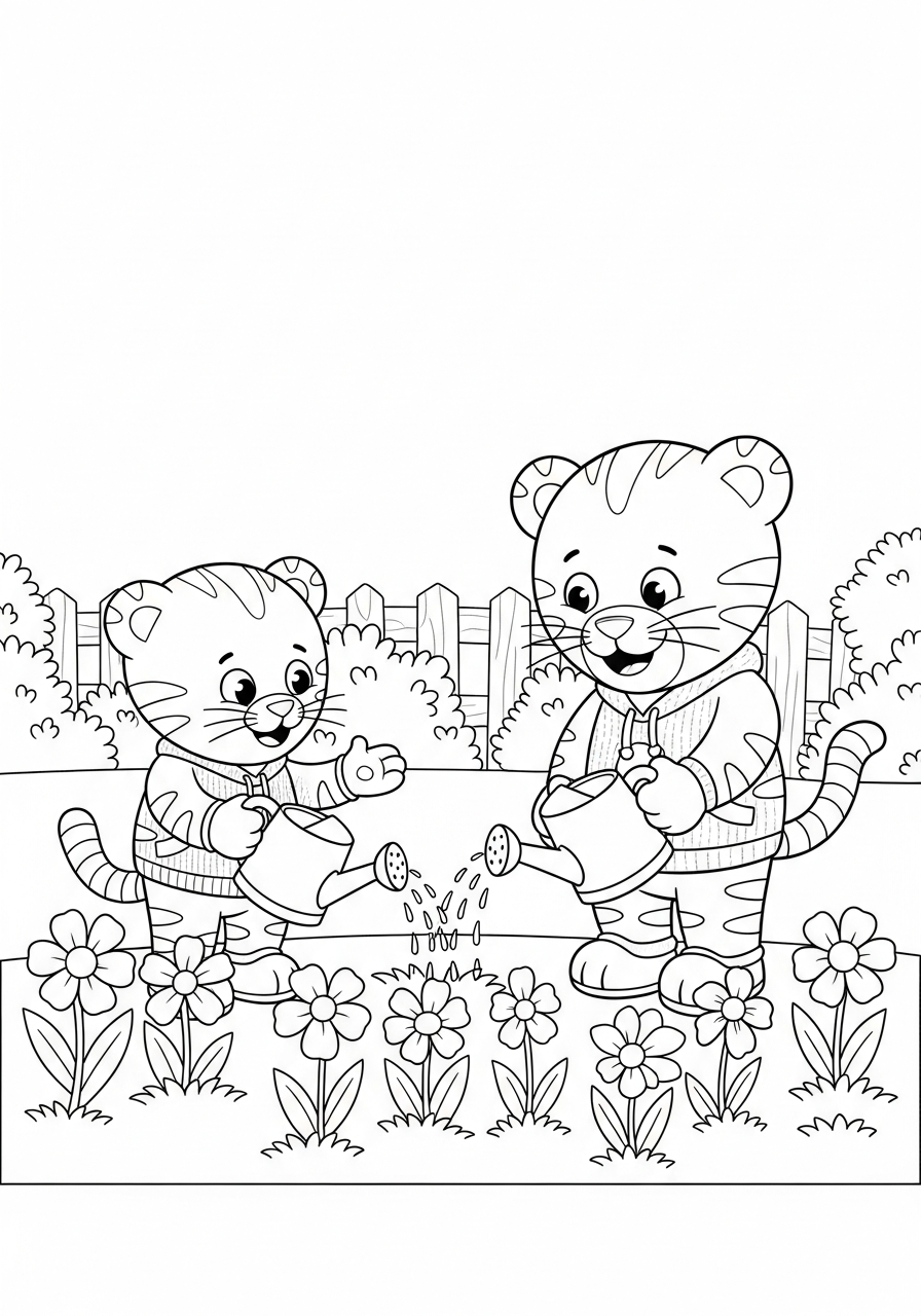 Daniel helping Dad Tiger garden coloring page