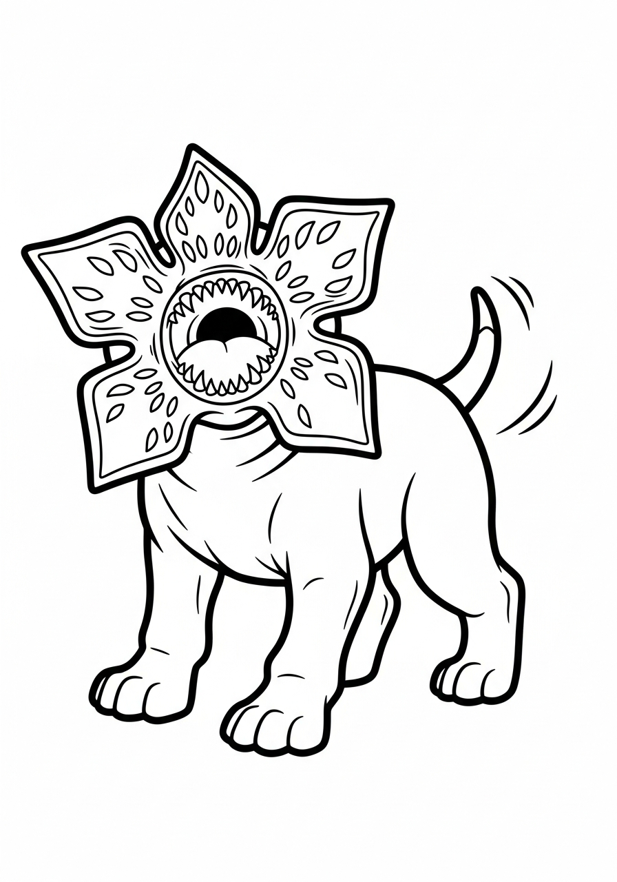 Demogorgon dog with tail wagging coloring page