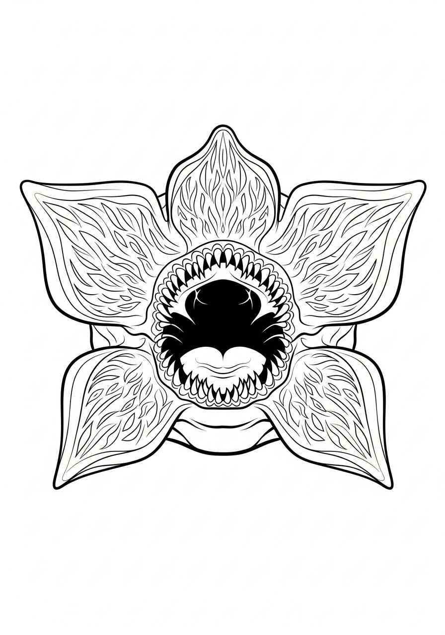 Demogorgon face open mouth scary coloring page
