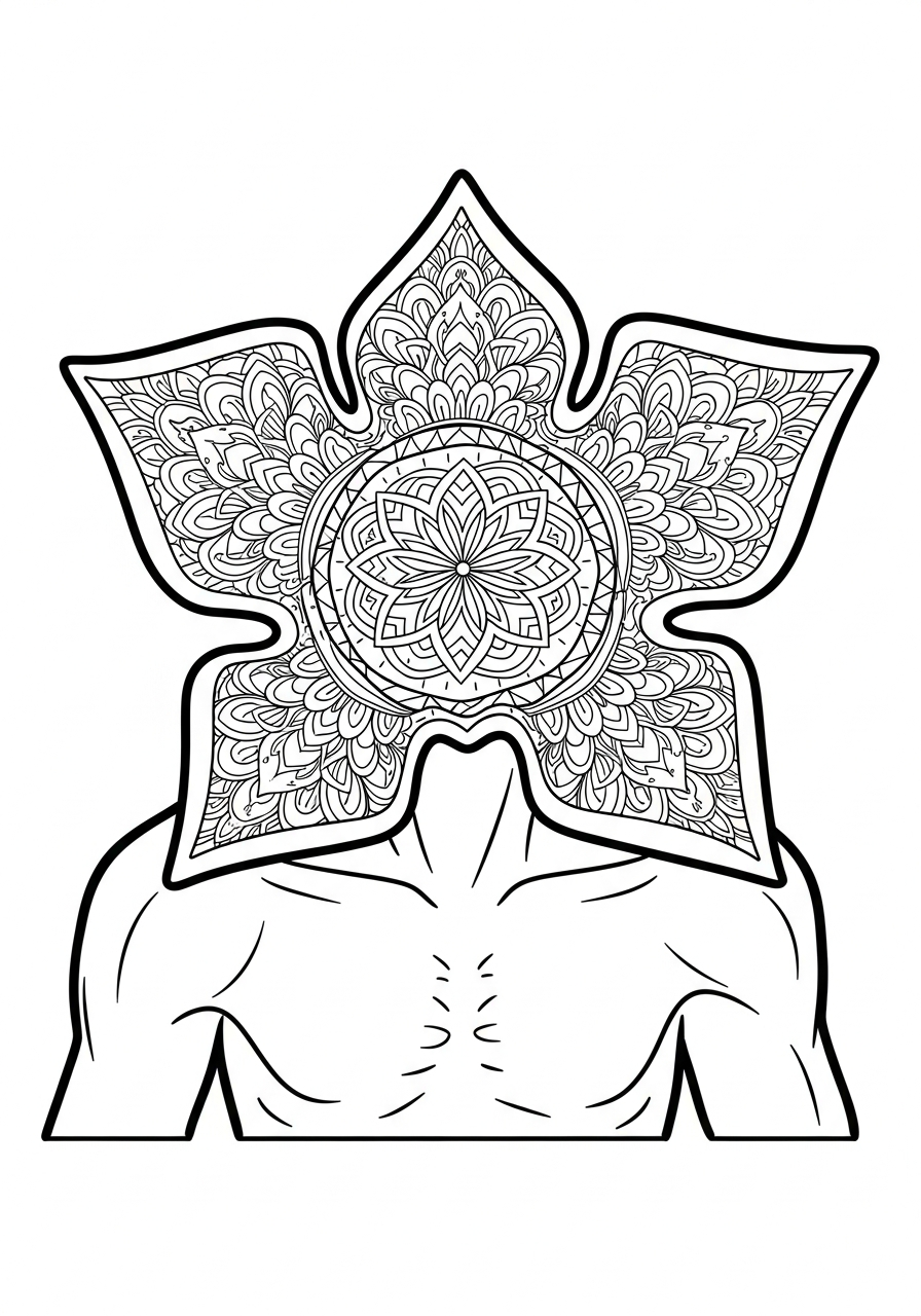 Demogorgon face with mandala patterns coloring page
