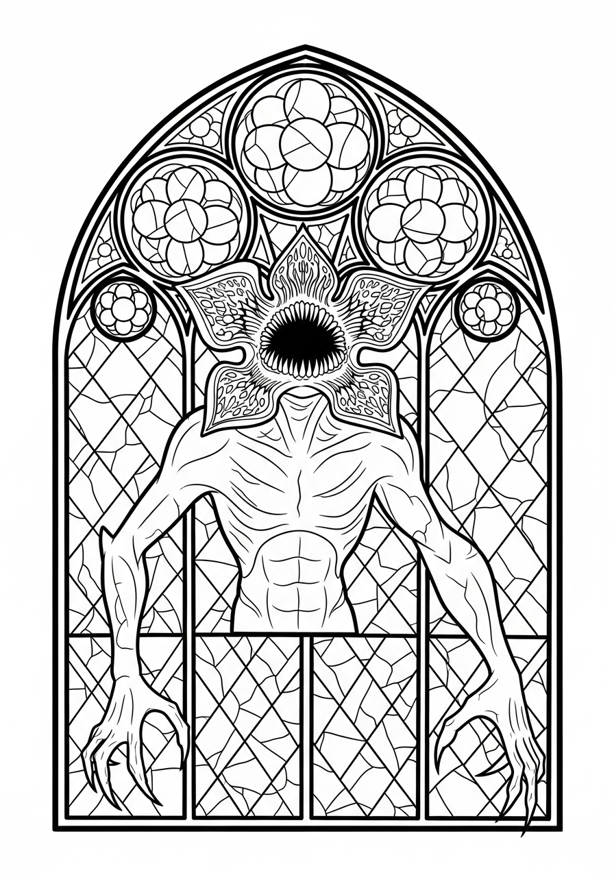 Demogorgon inside stained glass window coloring page
