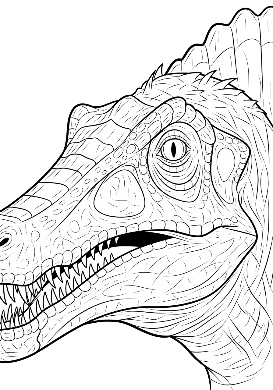 Detailed Spinosaurus head portrait coloring page