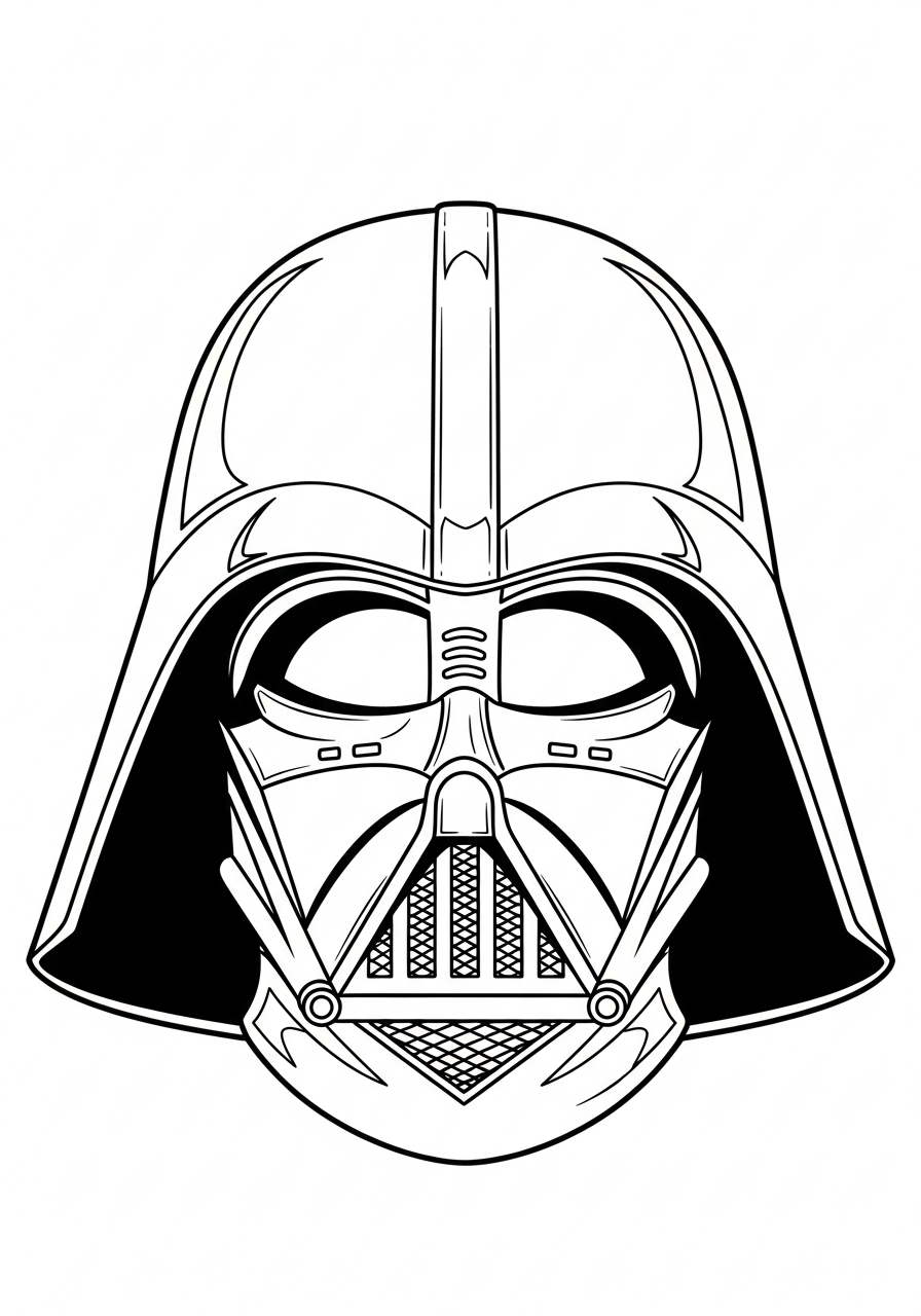 Detailed close-up of Vader’s helmet coloring page