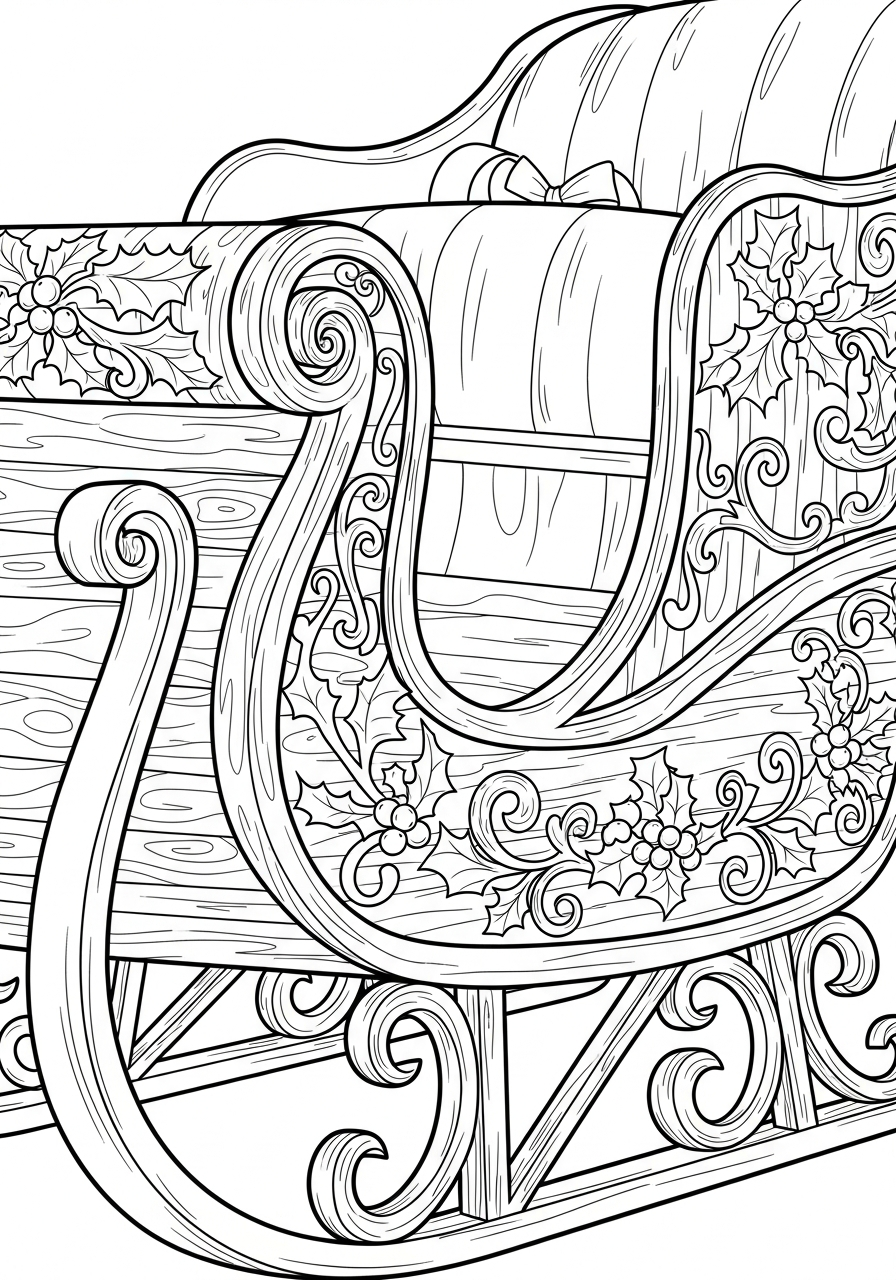 Santa Sleigh Coloring Pages 21 Detailed wooden ornate Santa sleigh coloring page