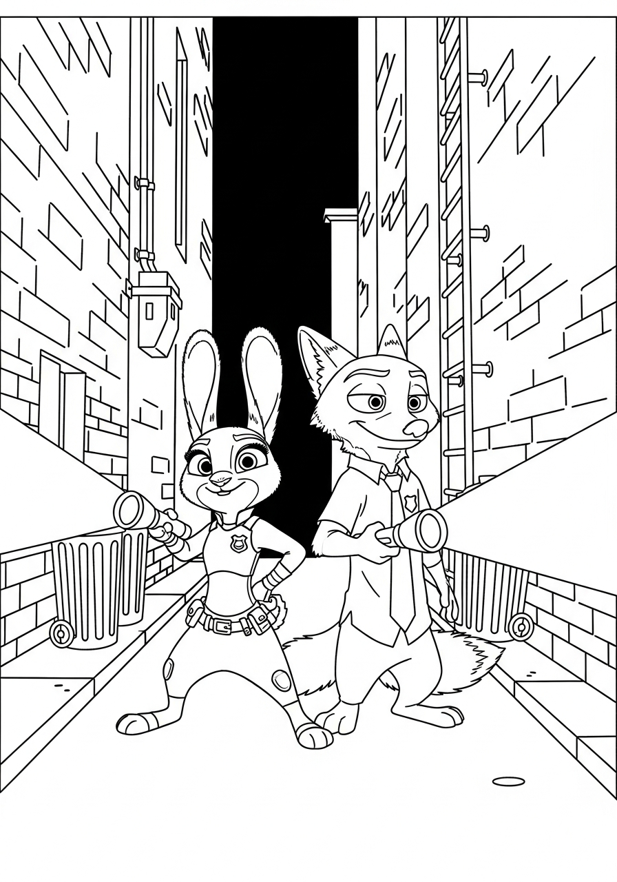 Detectives searching in dark coloring page