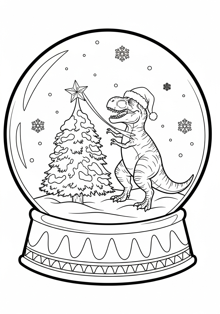 Dinosaur wearing Santa hat globe coloring page