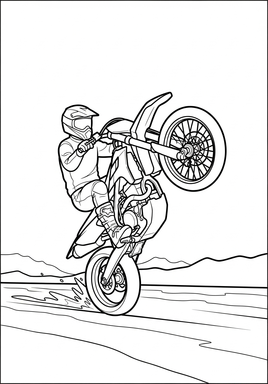 Dirt Bike Coloring Pages 18 Dirt bike doing a high wheelie coloring page