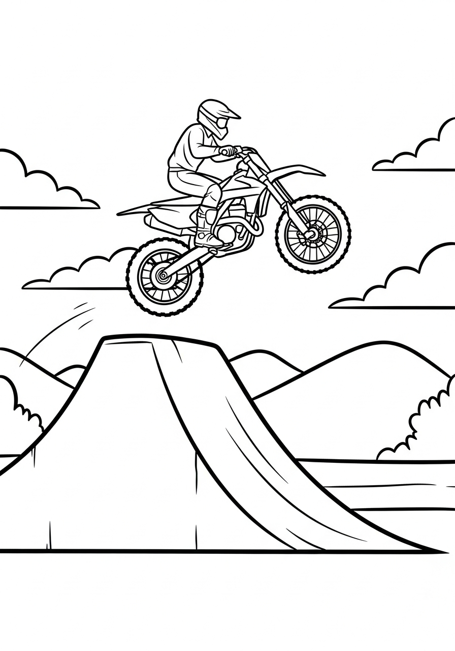 Dirt Bike Coloring Pages 19 Dirt bike jumping high off ramp coloring page