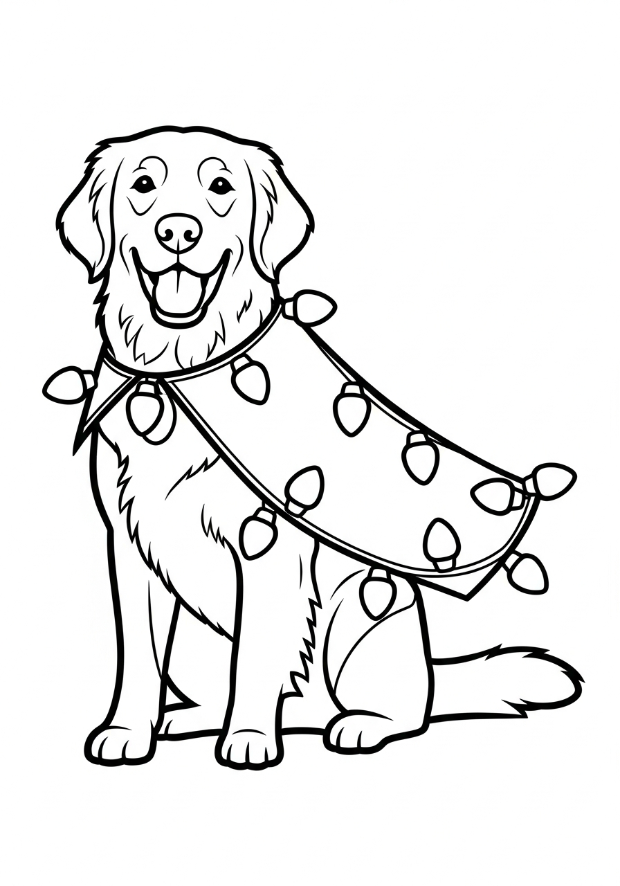 Christmas Light Coloring Pages 6 Dog wearing Christmas lights cape coloring page