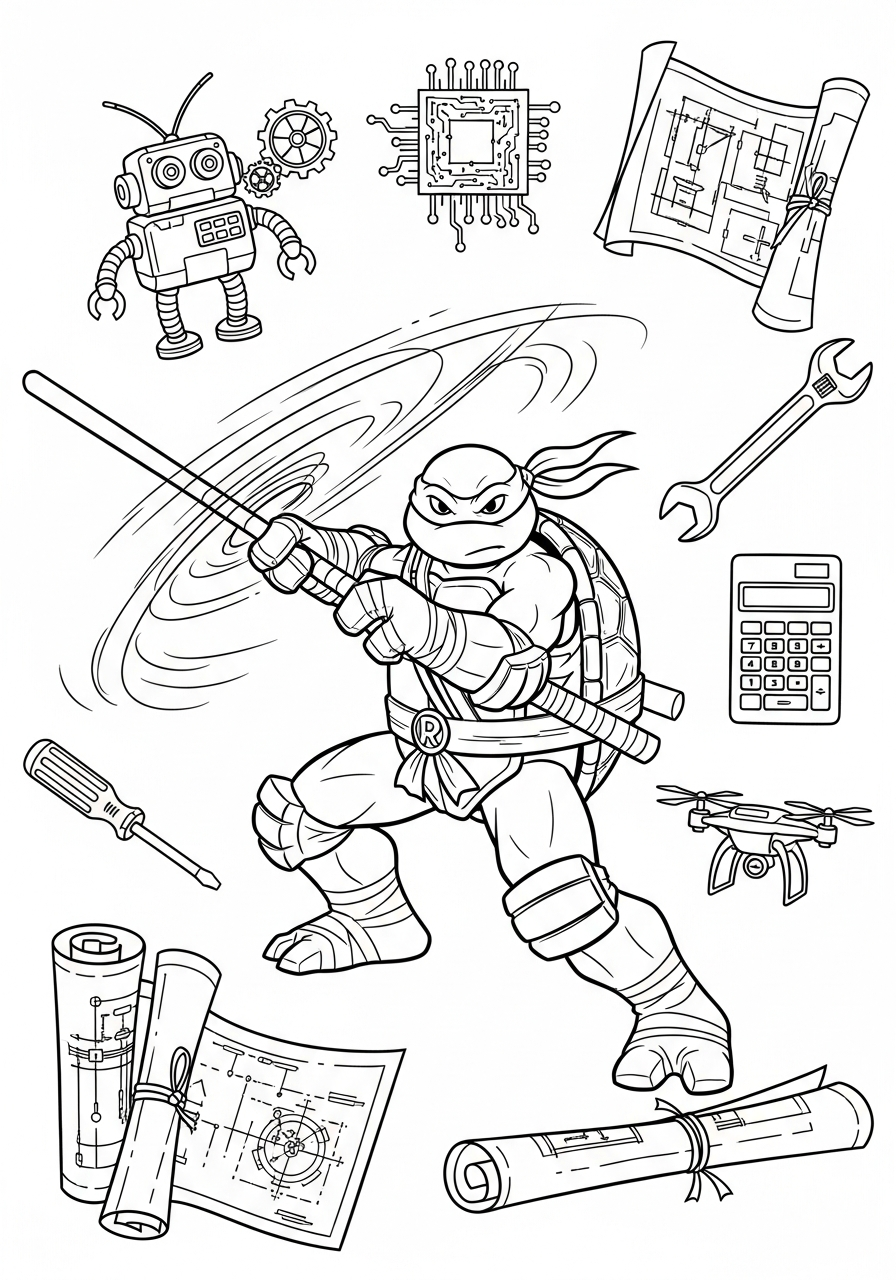 Ninja Turtle Coloring Pages 10 Donatello spinning his bo staff coloring page