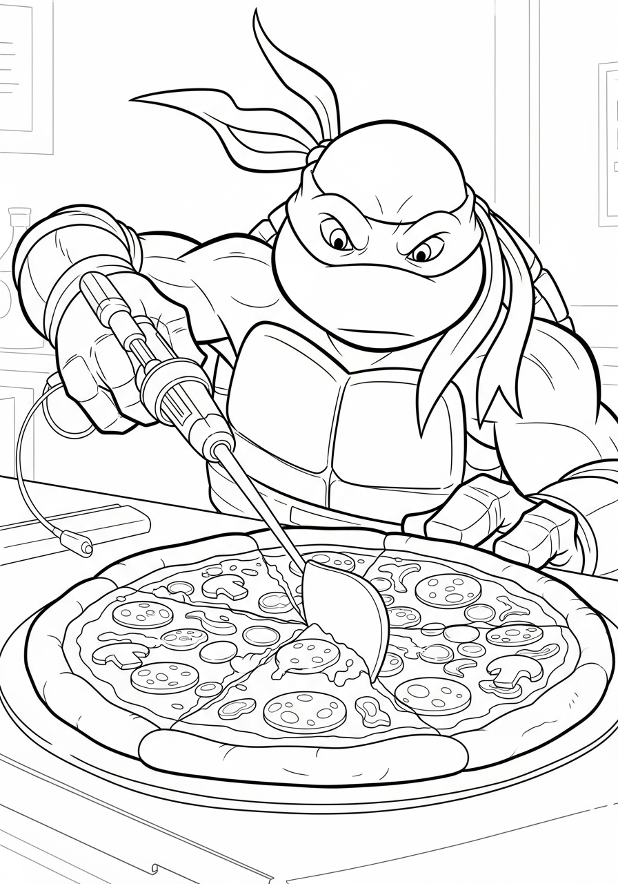 Ninja Turtle Coloring Pages 11 Donatello’s pizza-slicing invention coloring page