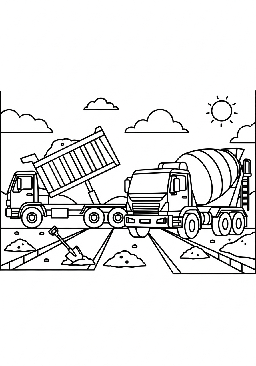 Dump Truck Coloring Pages 6 Dump truck and cement mixer coloring page