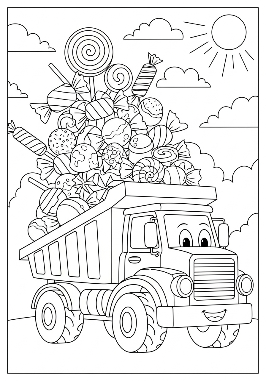 Dump Truck Coloring Pages 13 Dump truck dumping candy pile coloring page