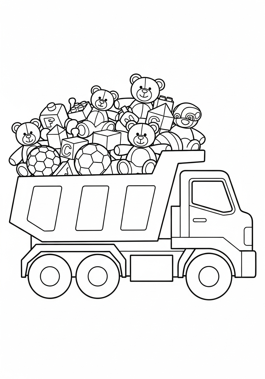 Dump Truck Coloring Pages 15 Dump truck hauling many toys coloring page