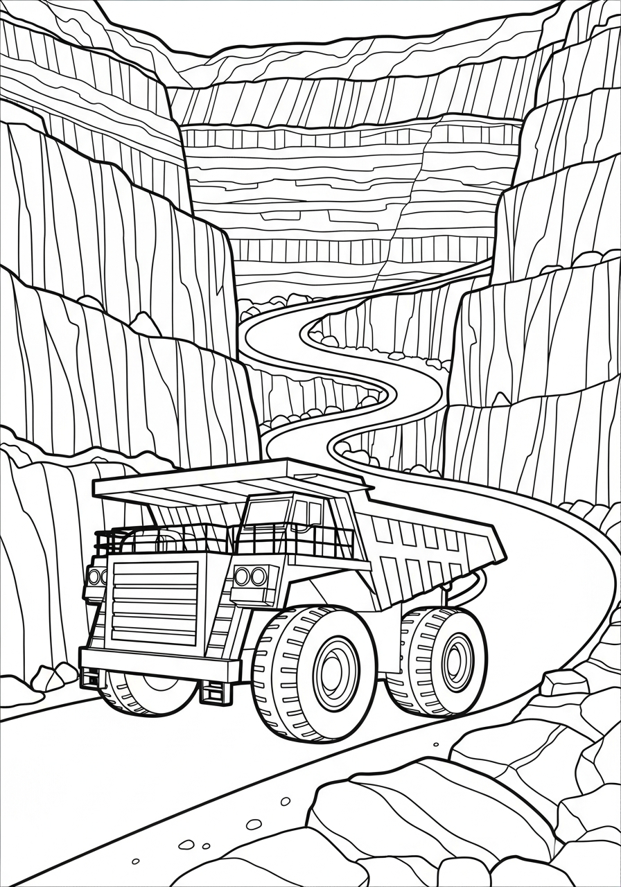 Dump Truck Coloring Pages 18 Dump truck in rock quarry coloring page