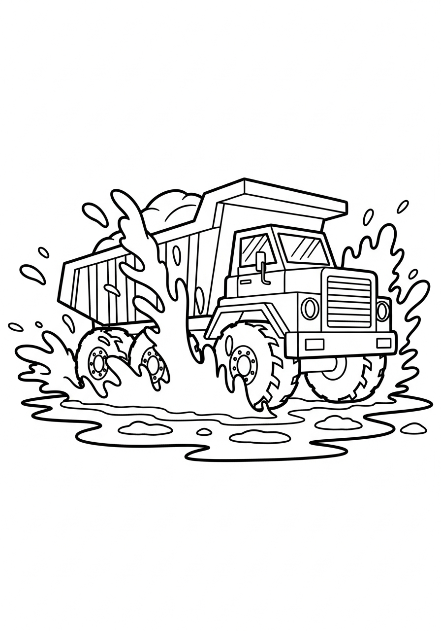 Dump Truck Coloring Pages 19 Dump truck splashing in mud coloring page