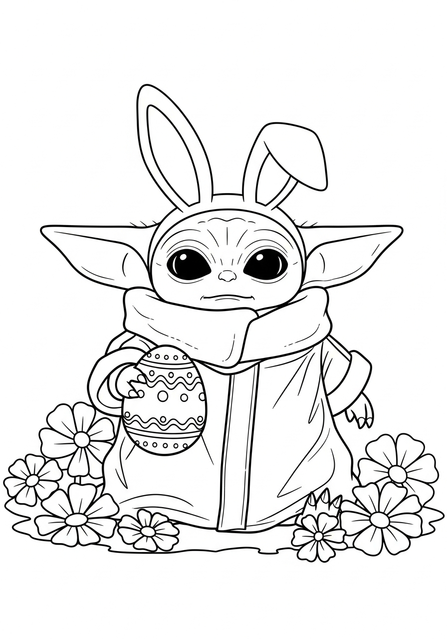 Baby Yoda Coloring Pages 29 Easter Baby Yoda holding egg coloring page