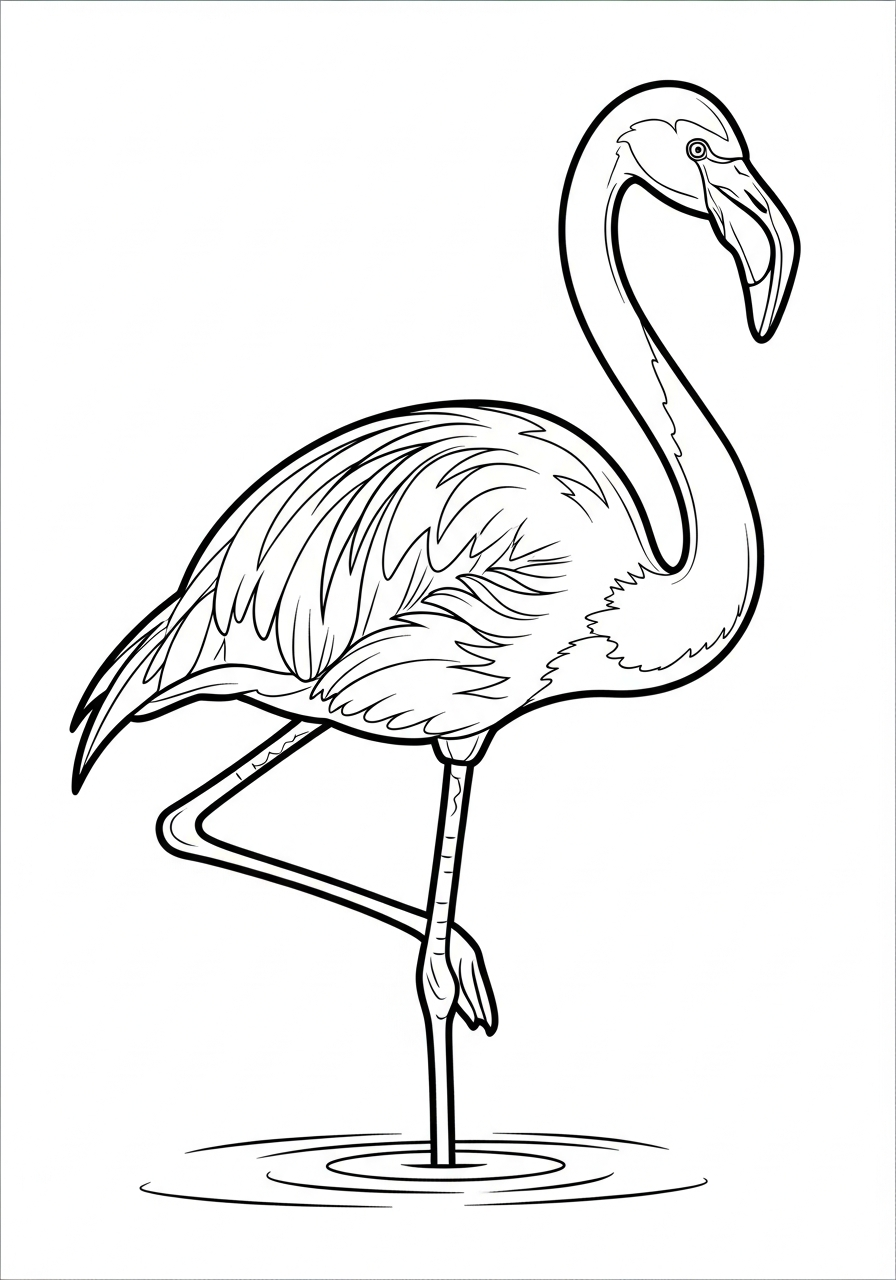 Elegant flamingo on one leg coloring page