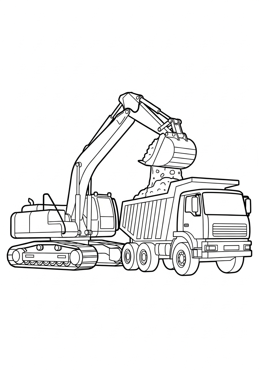 Dump Truck Coloring Pages 21 Excavator loading dump truck coloring page