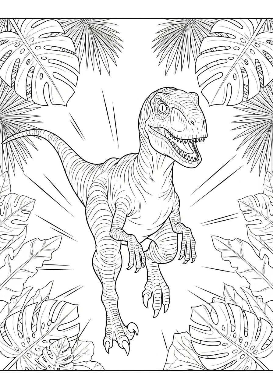 Velociraptor Coloring Pages 8 Fast velociraptor running through jungle coloring page