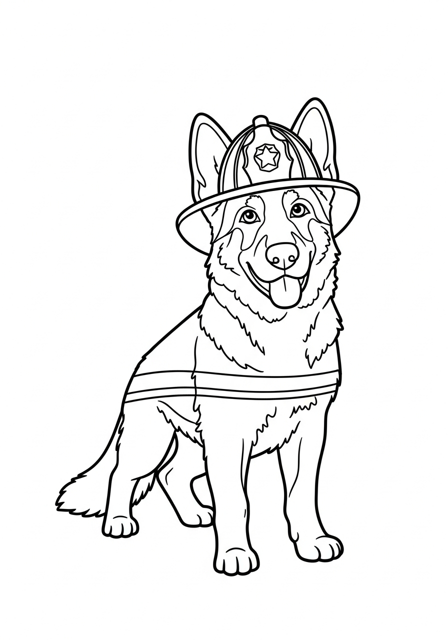 Firefighter German Shepherd helmet coloring page