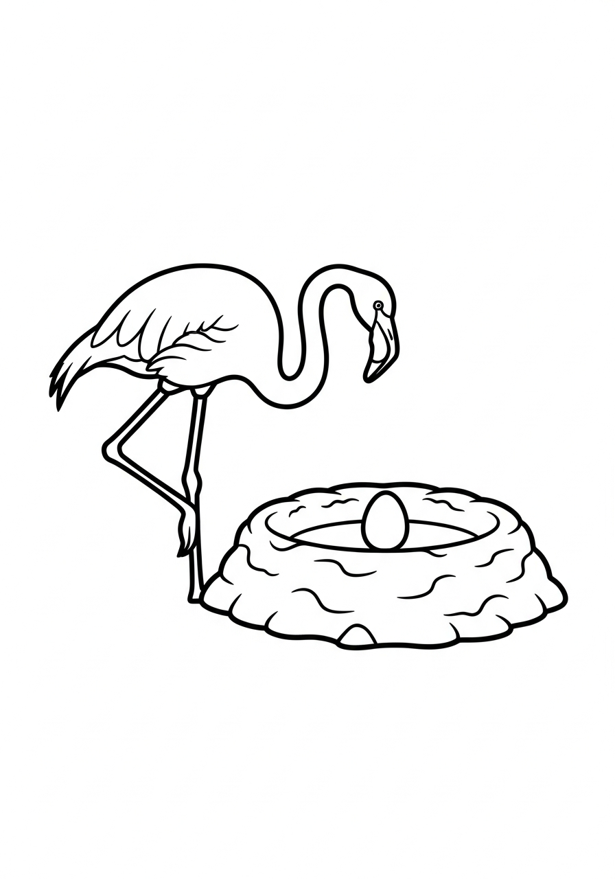Flamingo guarding an egg on nest coloring page