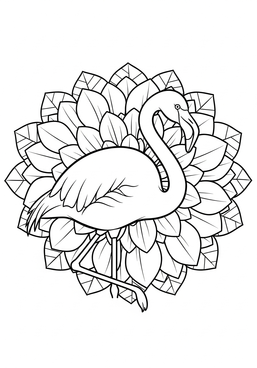 Flamingo in a flower mandala coloring page