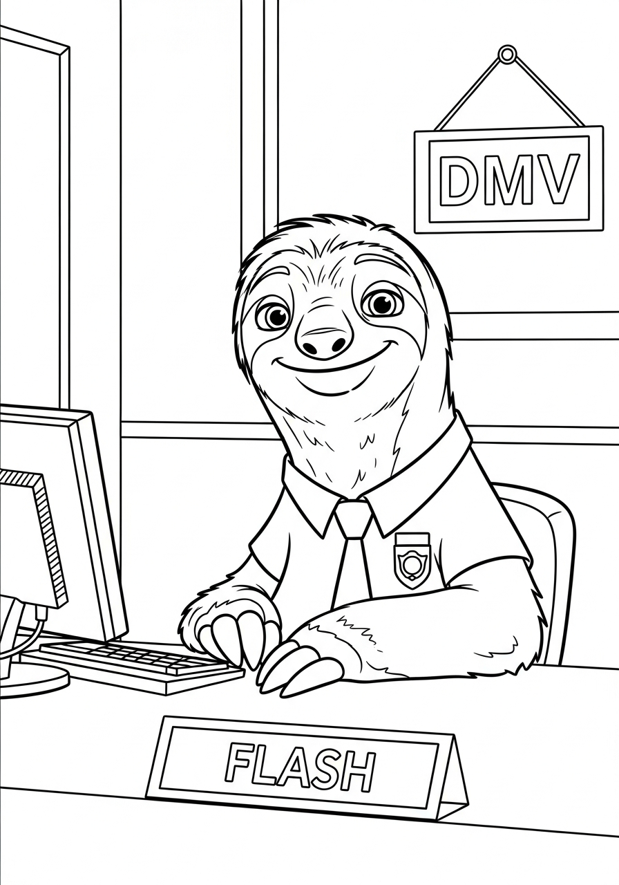 Flash the Sloth smiling coloring page