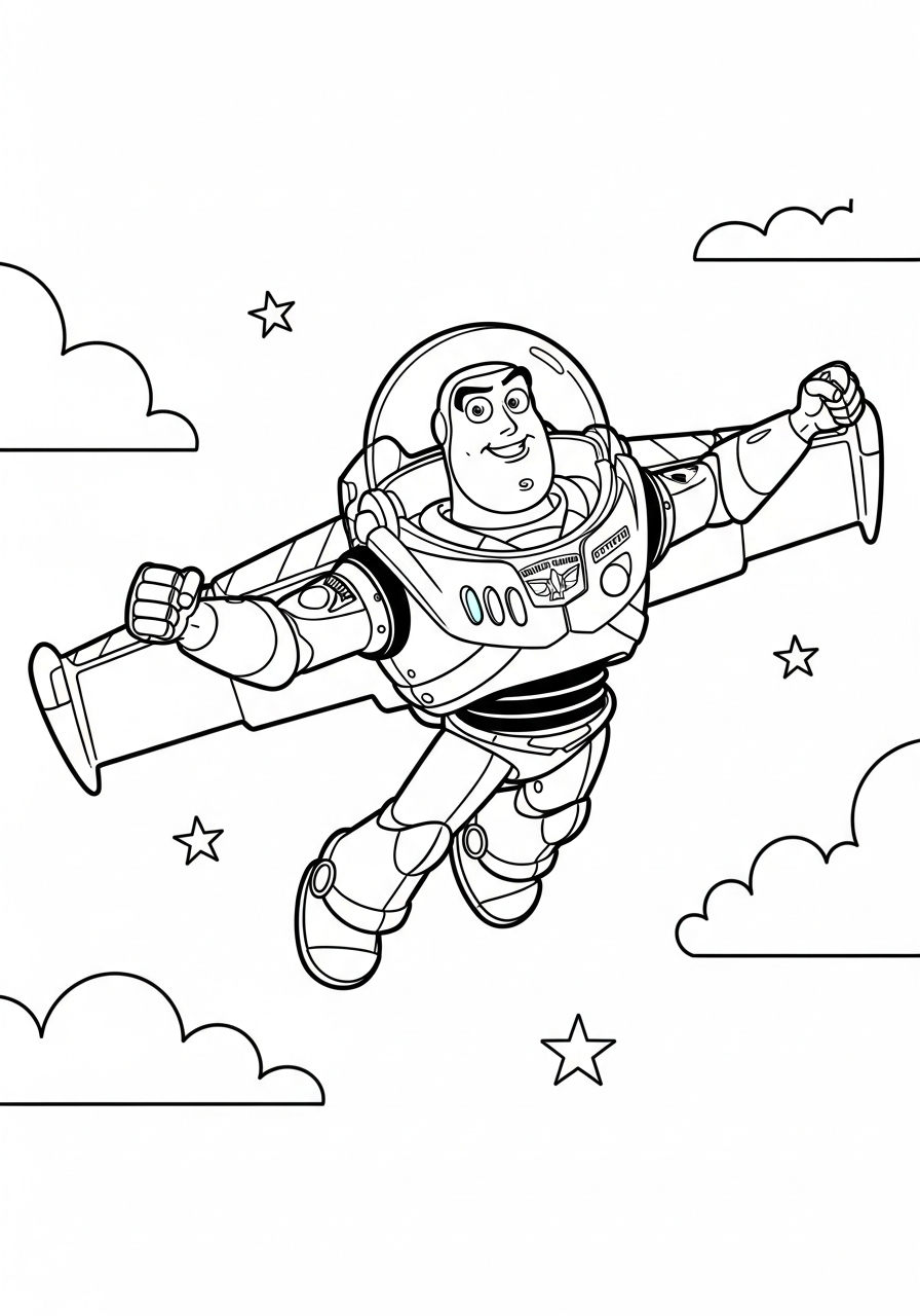 Buzz Lightyear Coloring Pages 25 Flying Buzz Lightyear with wings out coloring page