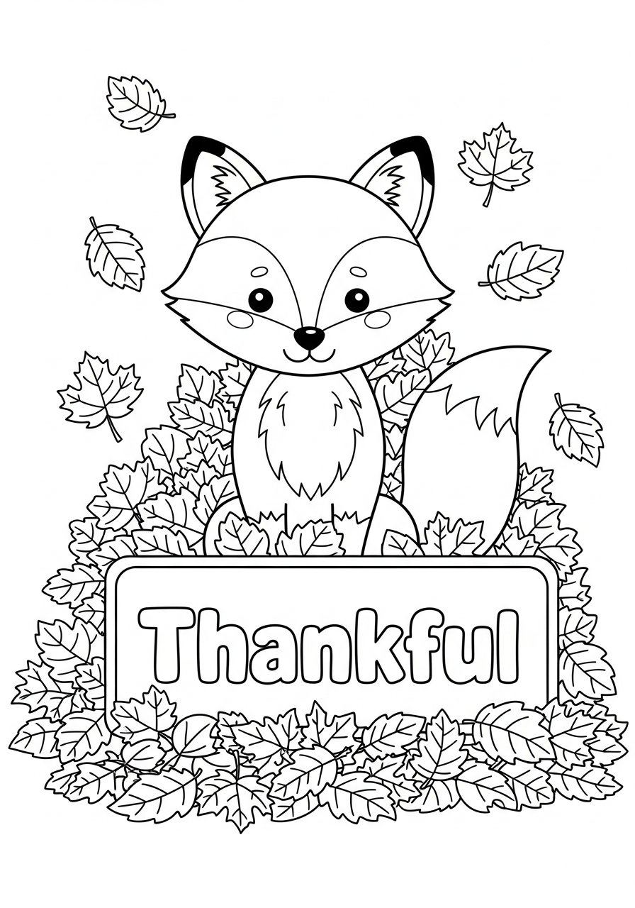 Thanksgiving Coloring Pages 8 Friendly fox in autumn leaves with sign coloring page