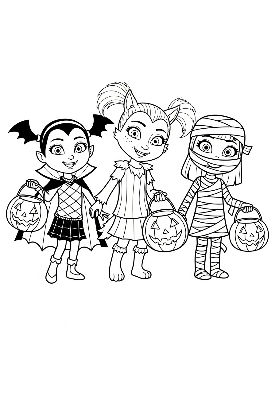 Vampirina Coloring Pages 3 Friends in Halloween costumes coloring page