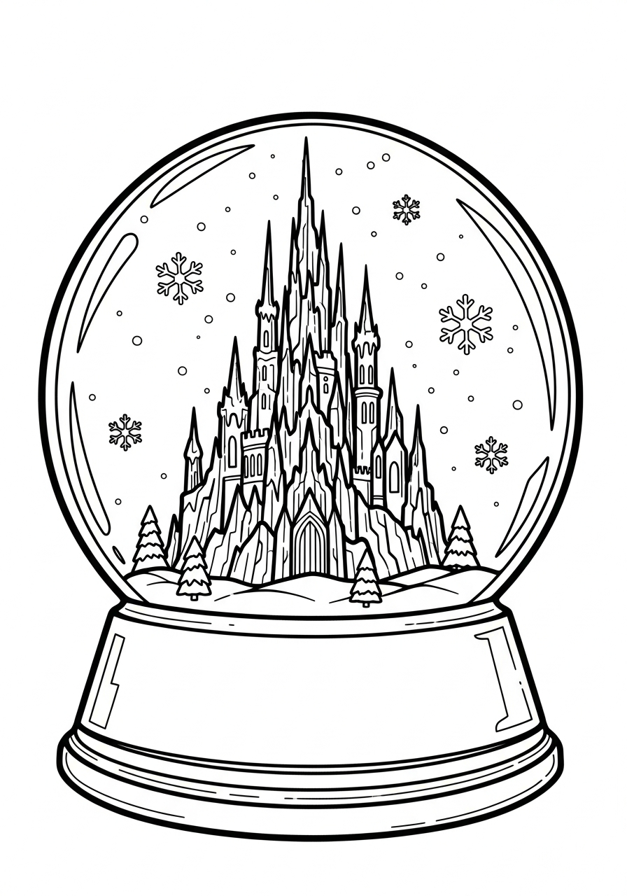 Frozen ice castle snow globe coloring page