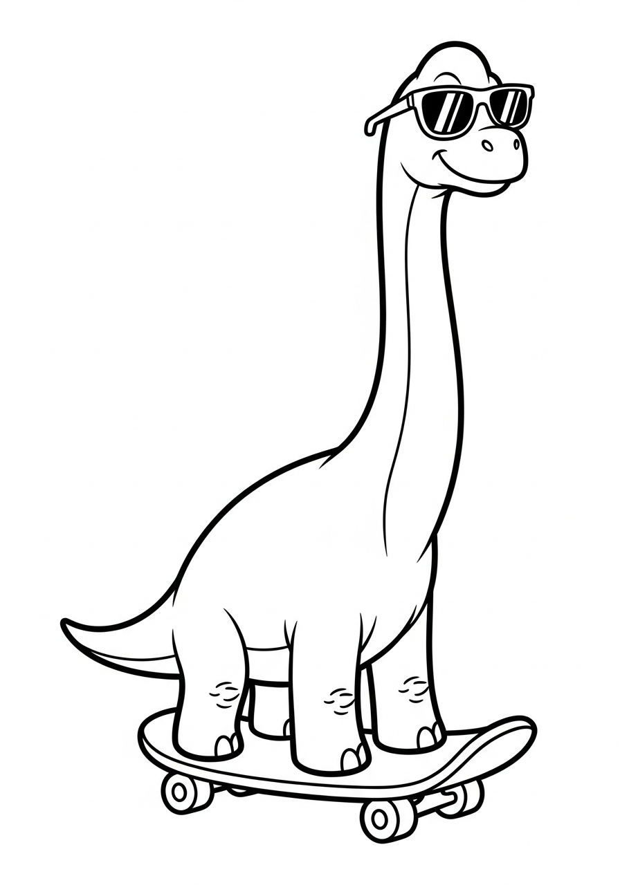 Brachiosaurus Coloring Pages 18 Funny Brachiosaurus riding a skateboard coloring page