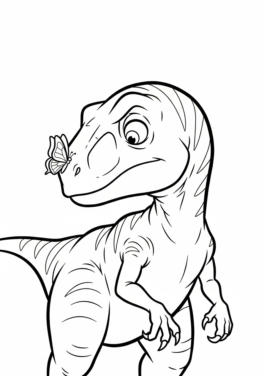 Velociraptor Coloring Pages 9 Funny velociraptor looking at butterfly coloring page