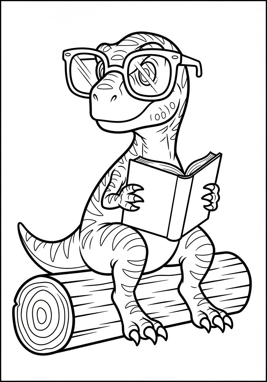 Velociraptor Coloring Pages 10 Funny velociraptor wearing glasses reading book coloring page