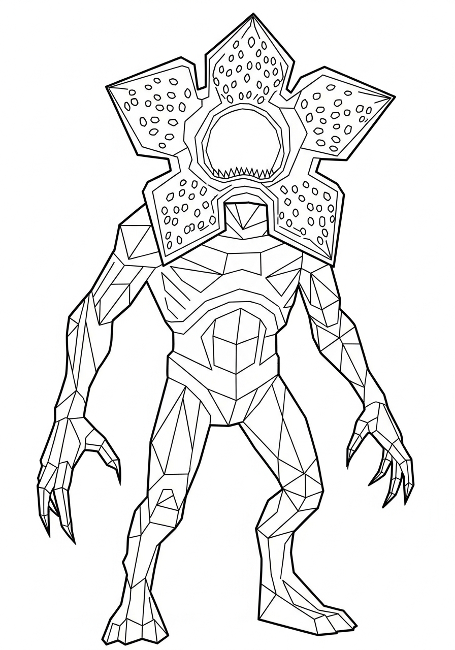 Geometric shape style Demogorgon monster coloring page